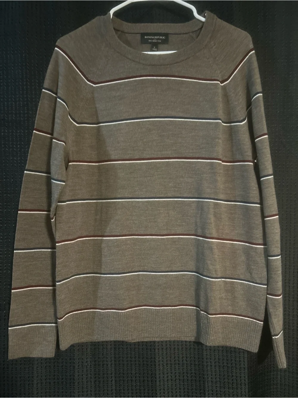 Banana Republic Men's Taupe Brown Striped Crewneck Sweater